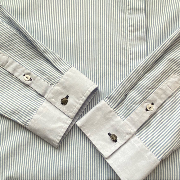 Saint James Mademoiselle Blue White Striped Button Down Preppy Shirt Size 14 - Picture 8 of 15